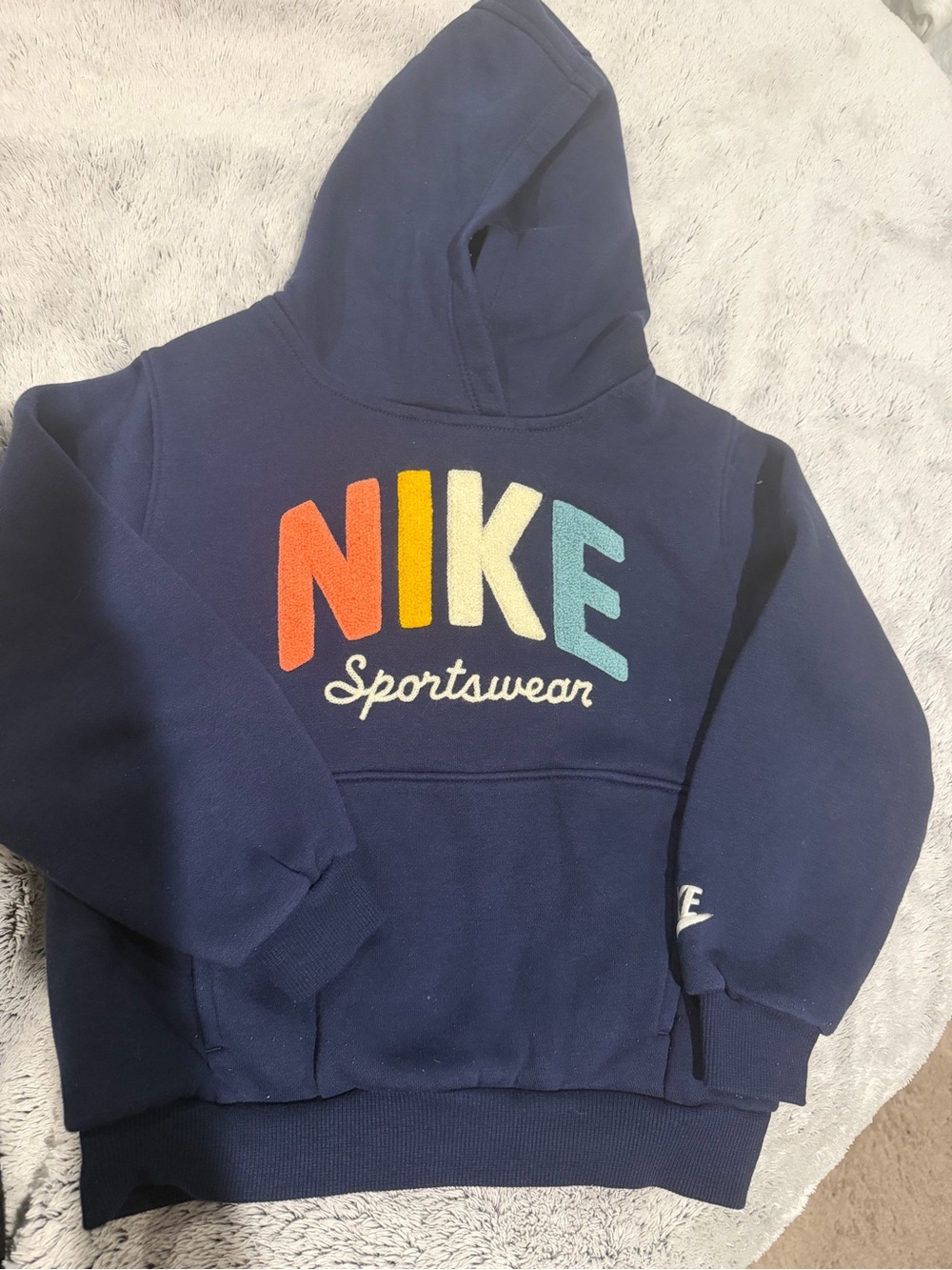 Nike Kids Navy Hoodie with Multicolor NIKE Applique
